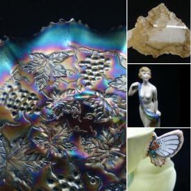 MaxSold Auction: This online auction features Teacup/Saucer Sets, Crystals & Minerals, Carnival Glass, Antique Fenton Glass, Carnival Glass Hurricane Lamp, Collectible Fenton Shoes, Wedgwood, Carlton Walking Ware, Imari Dinner Plate, Royal Doulton Figurines, Copper Pans and much more!